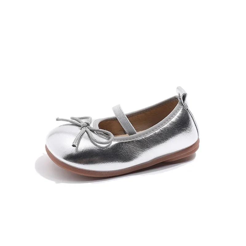 Petites chaussures en cuir pour enfants, semelle souple, nœud antidérapant, chaussures simples princ