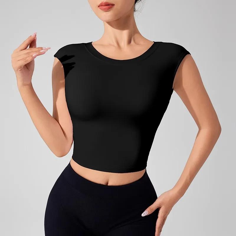 Haut de sport dos nu femme avec coussinets intégrés - T-shirt yoga fitness danse manches courtes confortable