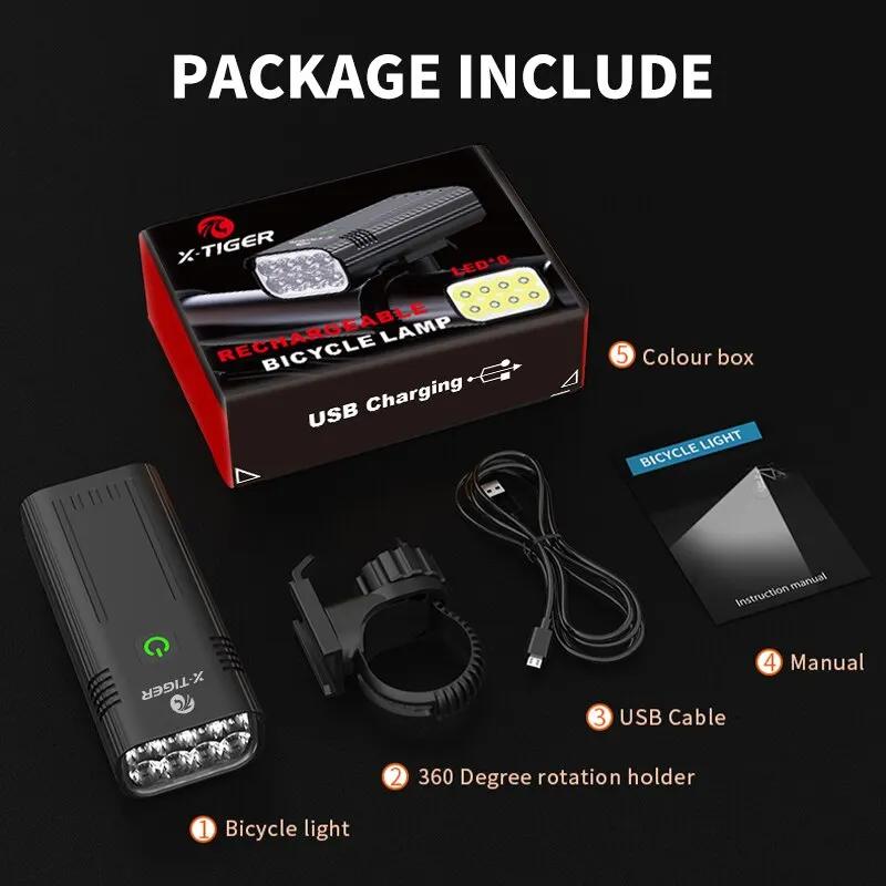 X-TIGER Vélo Lumière 10000mAh injuste Vélo Lumière Avant IPX5 Étanche USB Charge VTT Route Vélo Lamp