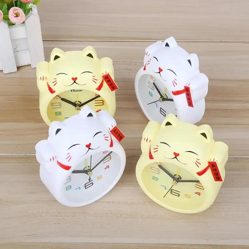 Réveil chat porte-bonheur de dessin animé créatif, Mini décoration de Table pour étudiant, mignon en