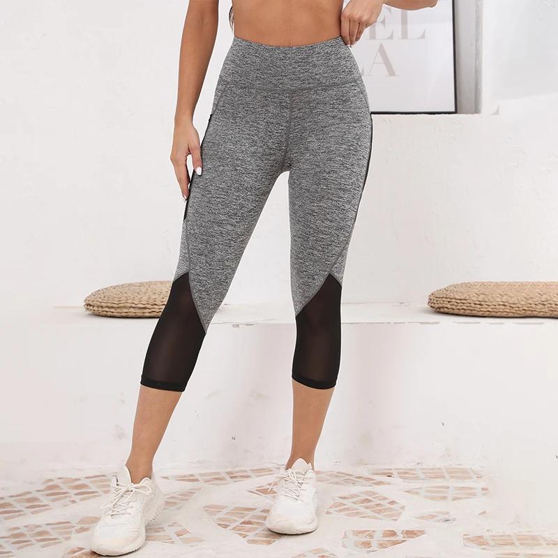 TUNIControl-Pantalon de yoga taille haute en maille pour femme, capri d'entraînement avec poches