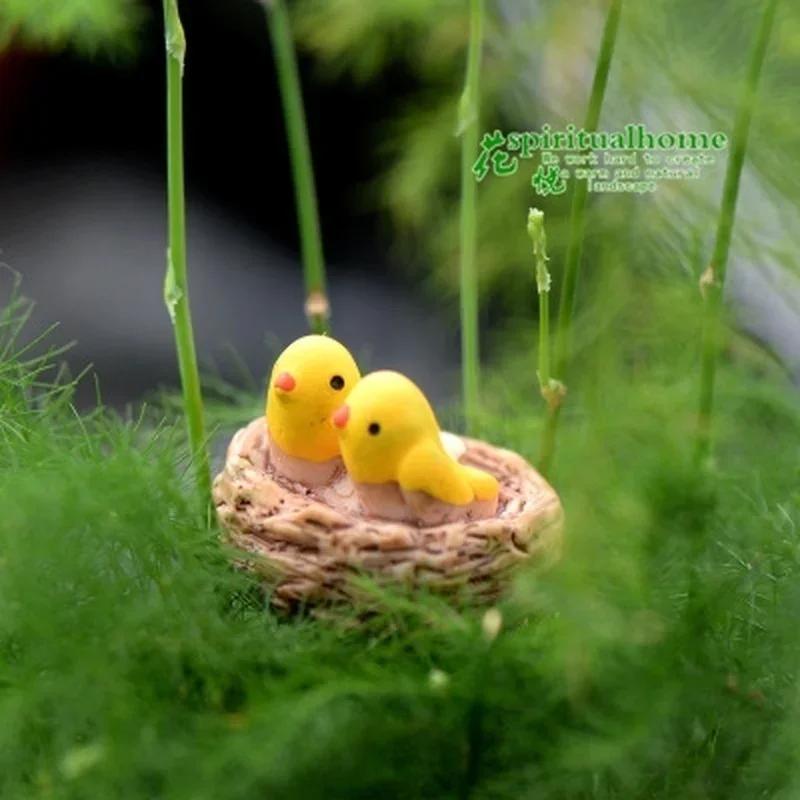Mini nid avec oiseaux, bricolage, jardin féerique, Miniatures, Gnomes, mousse, Terrariums, Figurines