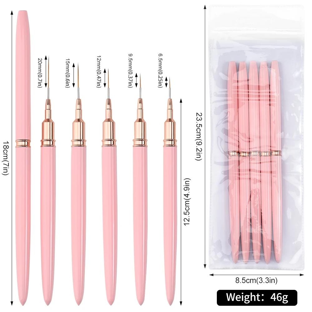 5/10 pièces rose/noir Nail Art Liner/pinceaux de peinture outil de dessin de ligne Ultra-mince 4/8/1