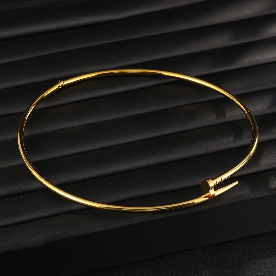 Collier ras du cou vintage en métal, chaîne lisse, bijoux gothiques pour femmes en couleur or/argent