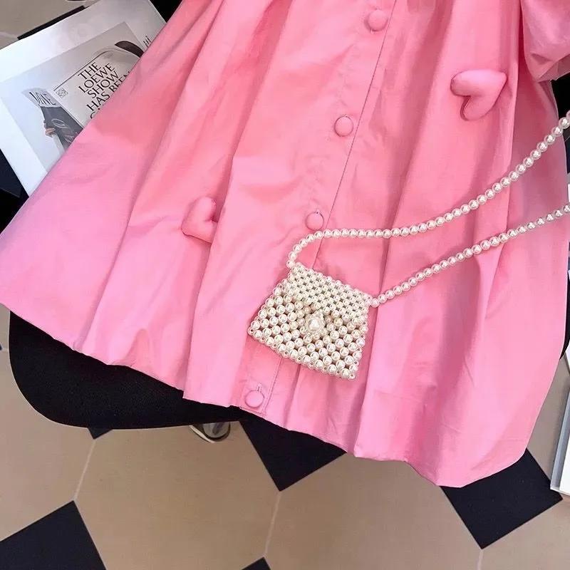 Robe d'été mignonne pour filles de 2 à 10 ans, décoration de bijoux en forme de cœur, col rabattable
