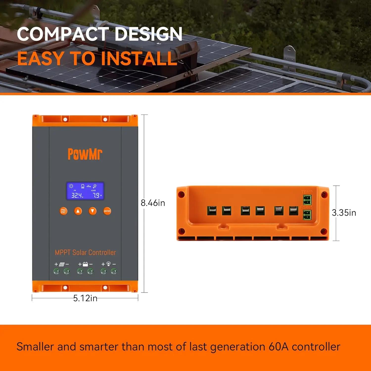 PowMr nouveau contrôleur de Charge solaire MPPT 60A 12 V/24 V/36 V/48 V LCD affichage panneau solair