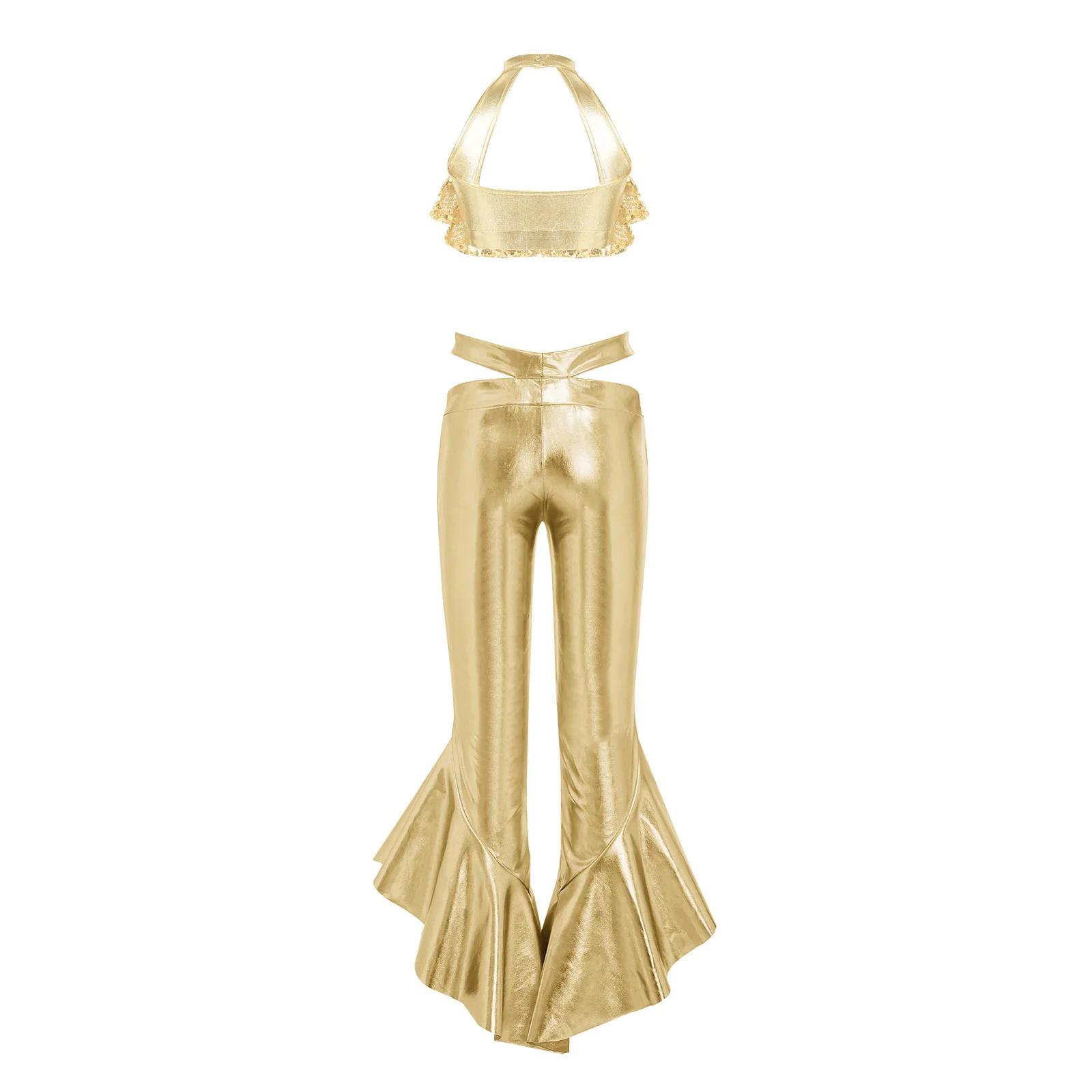 Tenue de danse latine et jazz pour filles, avec paillettes, style disco années 70, vêtements hippie,