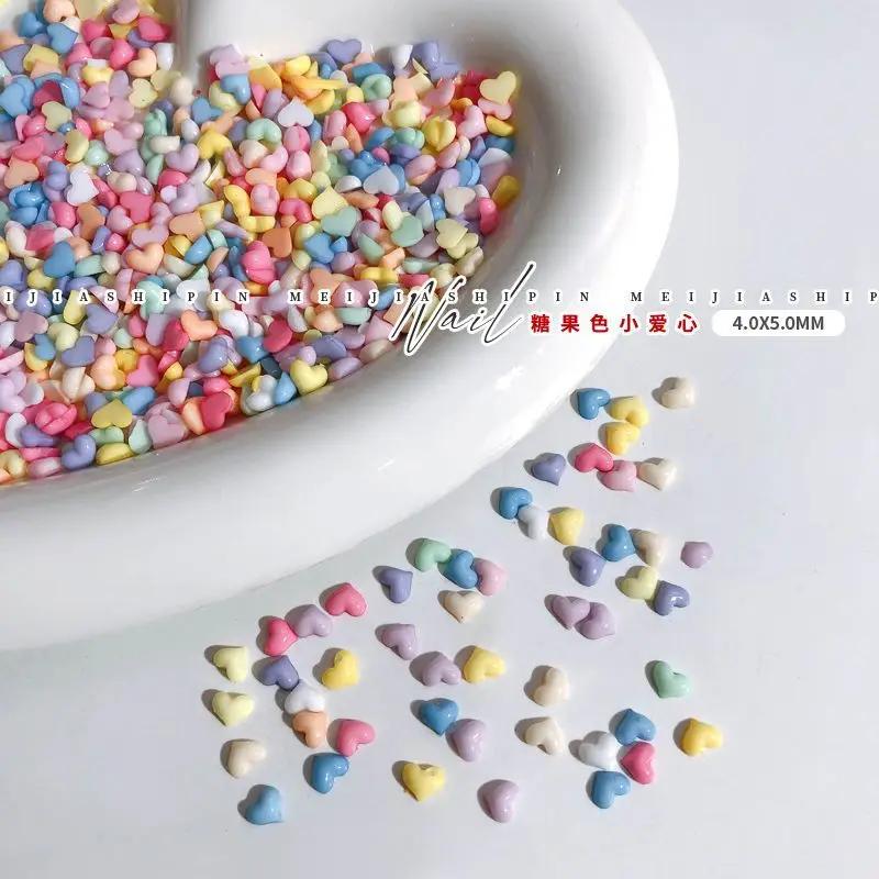 100 pièces Nail Art Mini coeur breloques 4x5mm mélange/résine blanche mignon strass en forme de coeu