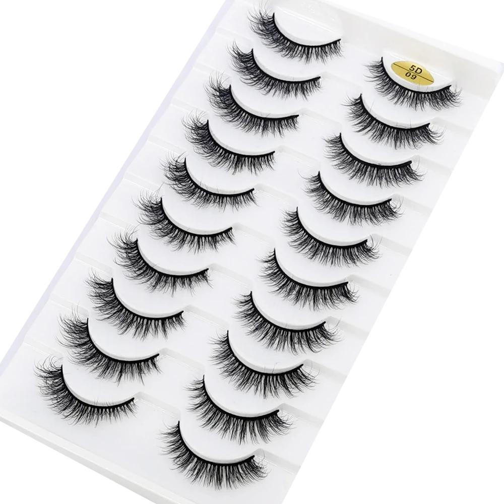 Faux Cils 3D Naturels en Vison, Longs, Doux et Moelleux, Kit de Maquillage, 10 Paires