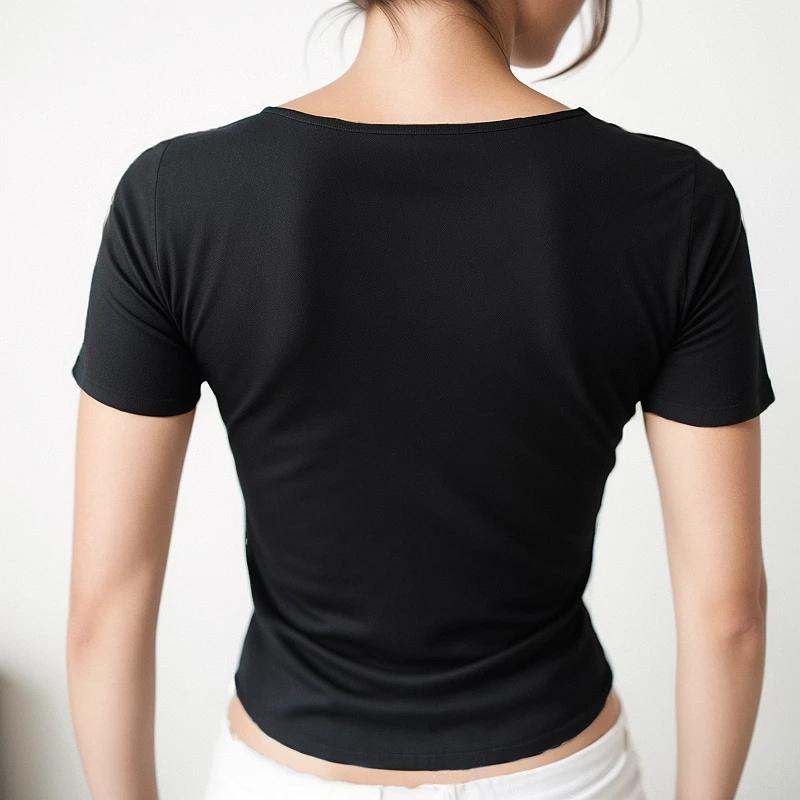T-shirt à manches courtes pour femmes, couleur unie, col carré élastique, coupe cintrée, Sexy, Y2k, 