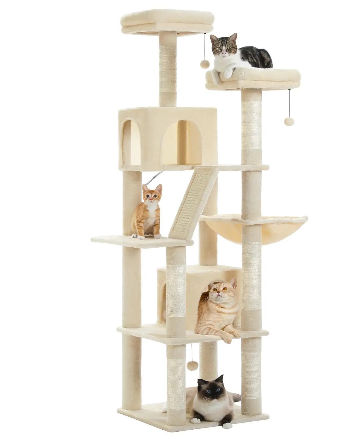 Grand Arbre à Chat d'Nikde 71 Pouces, Tour à Plusieurs Niveaux avec 2 Perchoirs, 2 Condos, Hamac et 