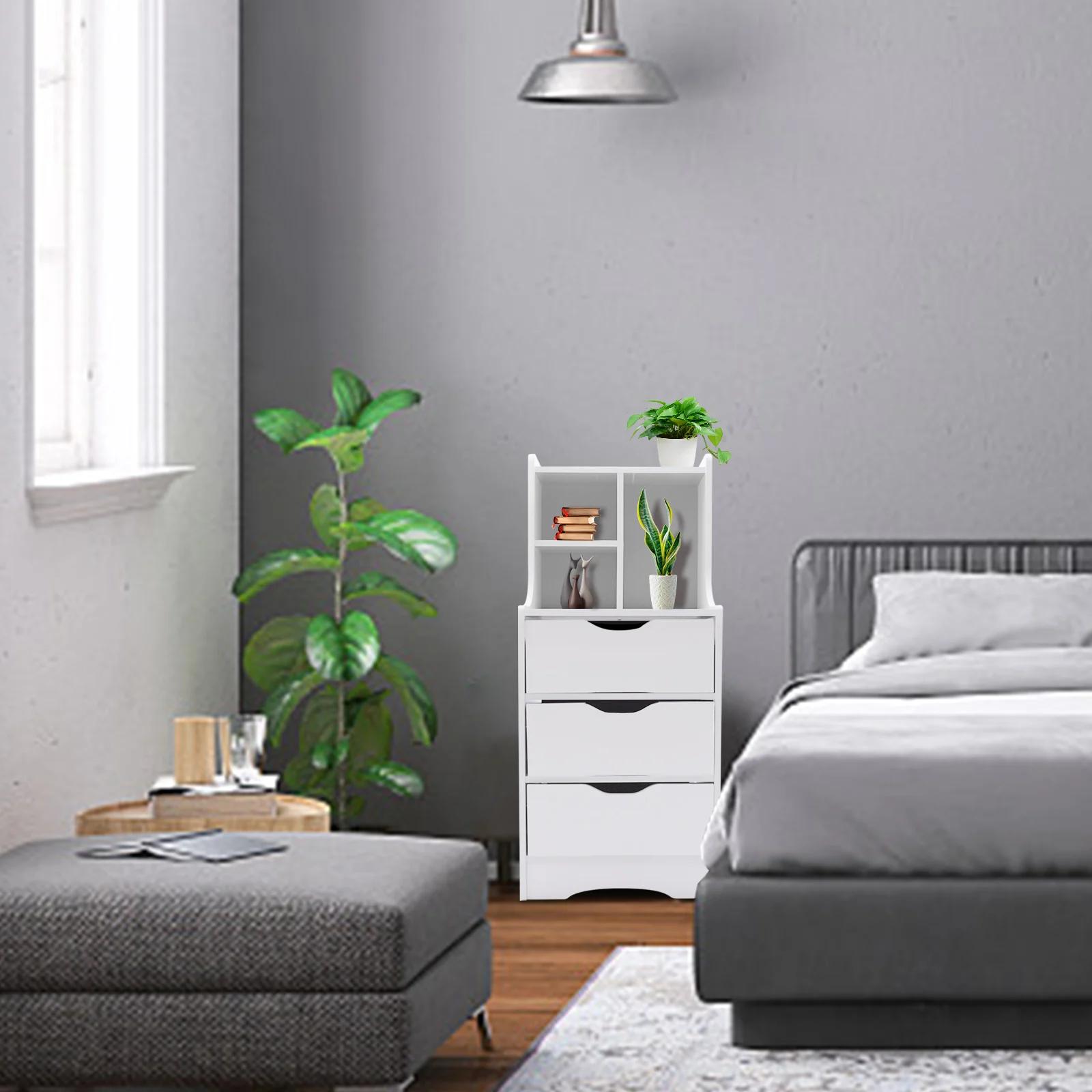 CNCEST-Table d'appoint blanche pour chambre à coucher, table de chevet moderne avec 3 égouts de prox