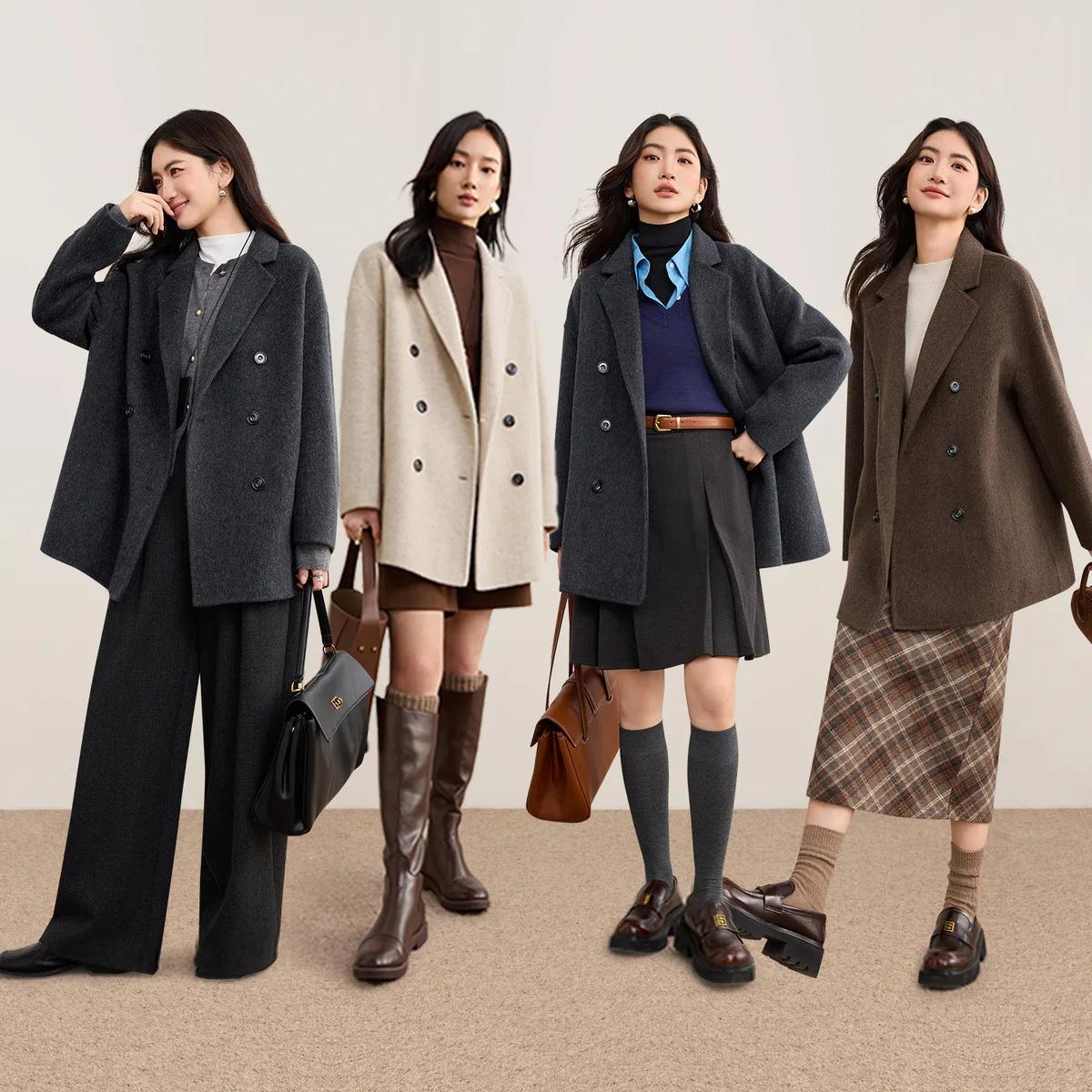 Manteaux en laine SENTUBILA pour femme, collection hiver 2026, vestes à revers crantés, manches long