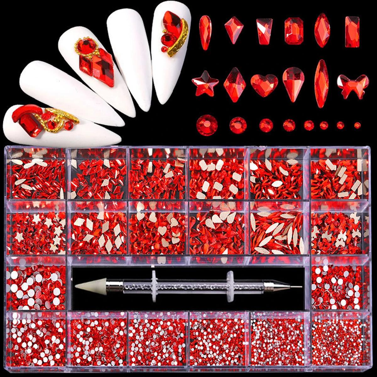 Boîte à strass à 21 grilles, mélange de diamants pour ongles, verre plat en forme de diamant, bricol