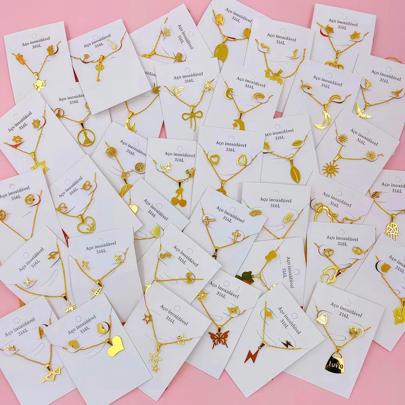 10 ensembles de boucles d'oreilles et collier en acier inoxydable pour femmes, ensemble de fleurs, c