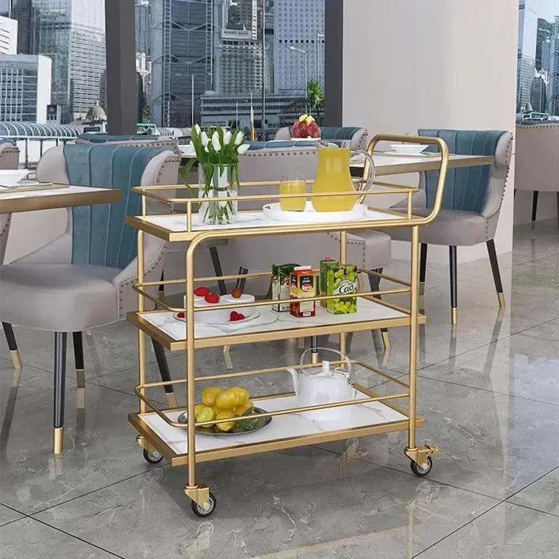Chariot de service roulant à 3 niveaux de style européen, chariot polyvalent pour boissons et desser