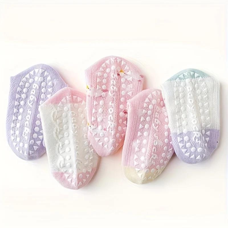 5 chaussettes pour filles à double maille, design licorne avec colle, tube court antidérapant, pour 