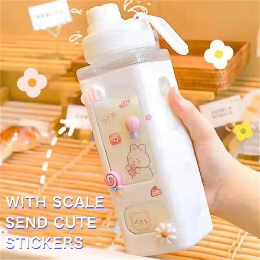 Bouteille d'eau Shaker Kawaii avec autocollant de paille, bouteille de boisson Portable en plastique
