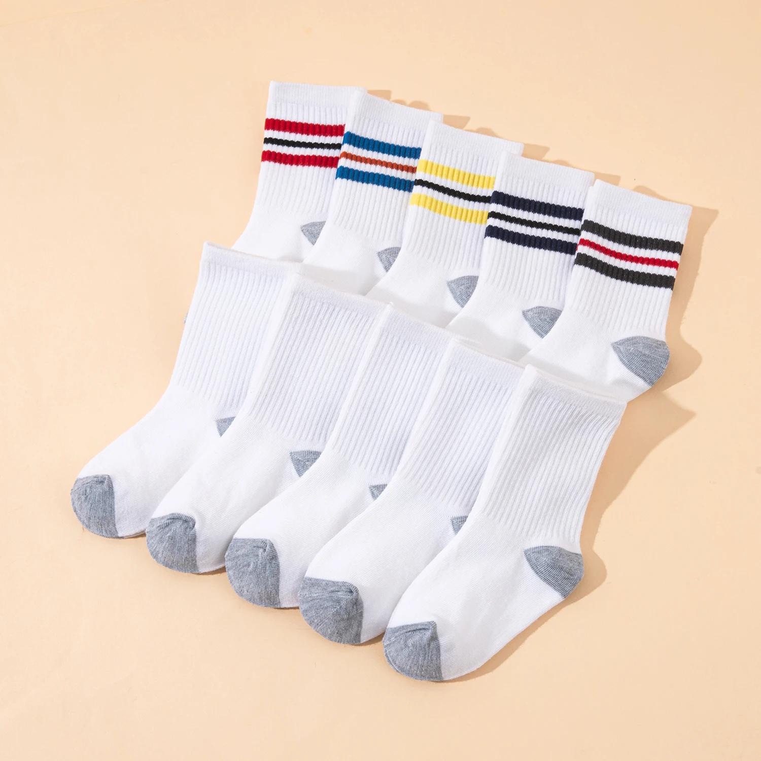 10 paires de chaussettes mi-mollet de sport pour enfants, design classique rayé et coloré, adaptées 