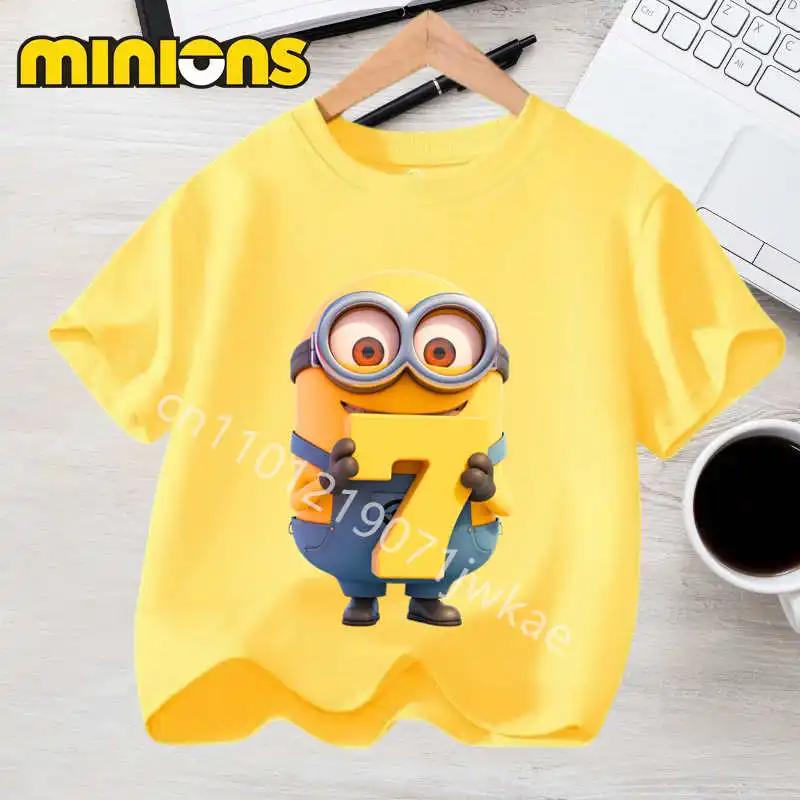 T-Shirt Minions pour garçons et filles, hauts d'été pour tout-petits, mode Kawaii, vêtements d'anniv