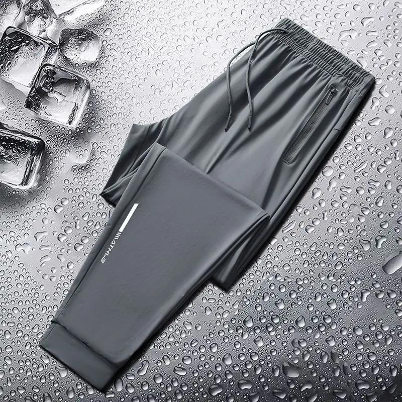 Pantalon Long en Soie Glacée pour Homme Coupe Slim, Ample, Haute, vaccage Rapide, Course en Plein Ai