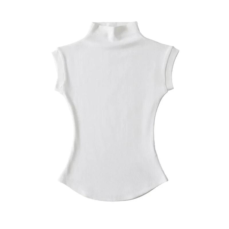 Femmes été Sexy col roulé sans manches T-Shirts hauts solide coupe ajustée pulls t-shirts décontract