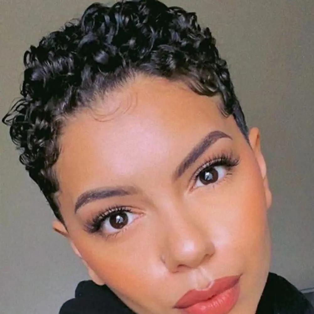Perruques courtes coupe lutin pour femmes noires cheveux synthétiques Afro perruque lutin couleur no