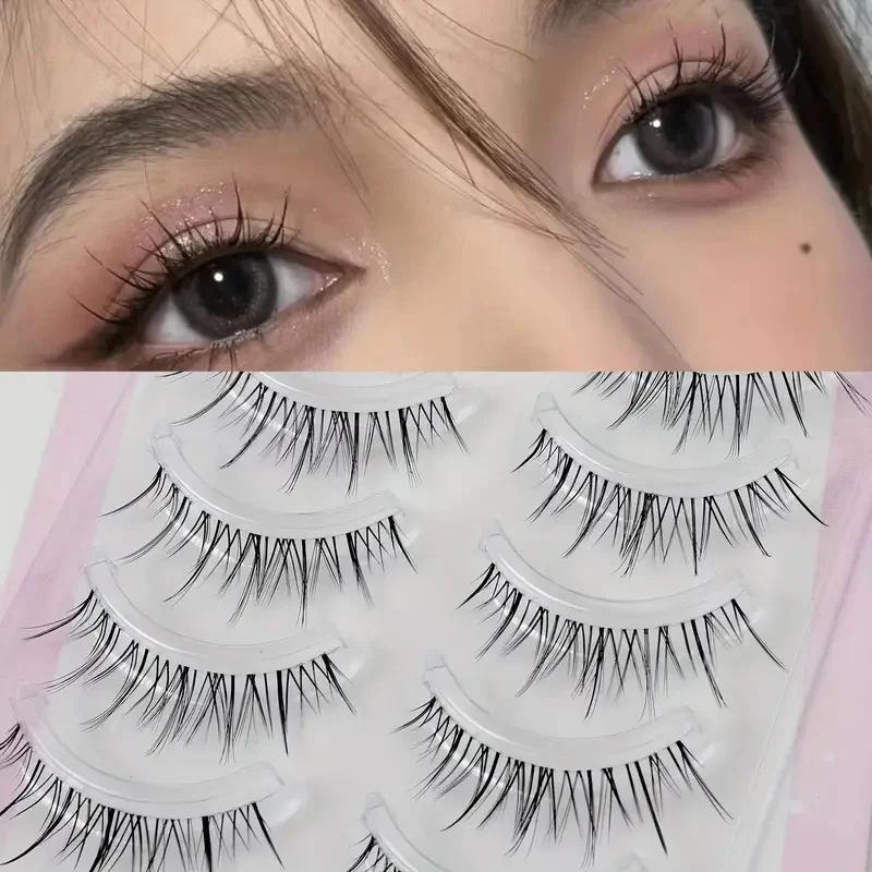 5 paires d'extensions de cils ondulées à tige transparente - réutilisables, faciles à appliquer, d'a