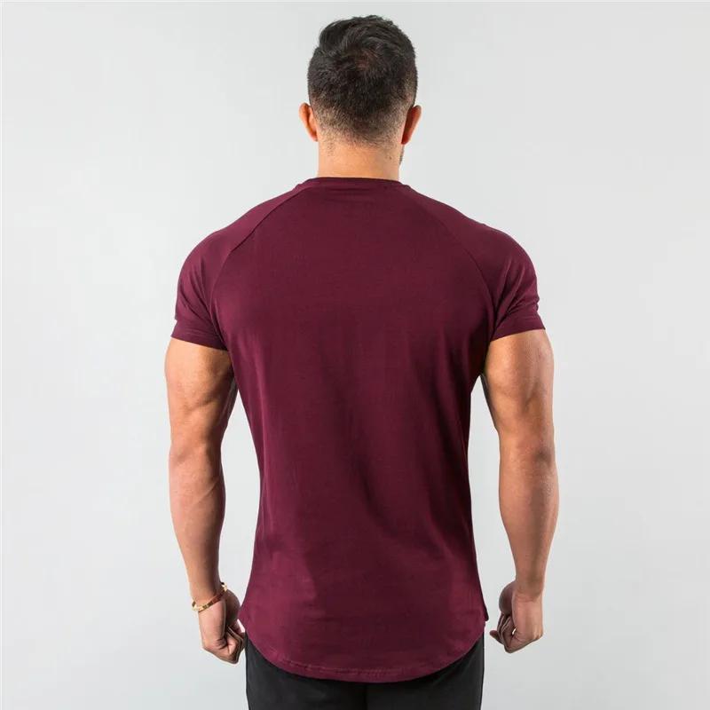 T-shirt de fitness en coton uni pour hommes, manches courtes, joggeurs musculaires, t-shirt de muscu