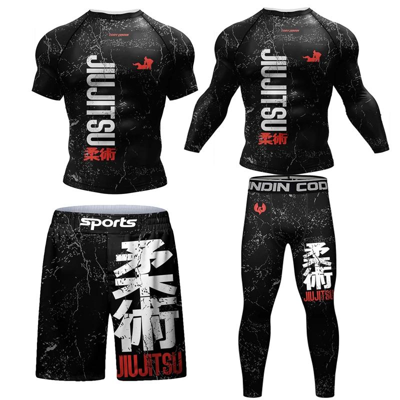 Nouveau Kimono Jiu Jitsu Rashguard pour hommes Mma T-shirt + pantalon 4 pièces/ensemble Muay thai Sh