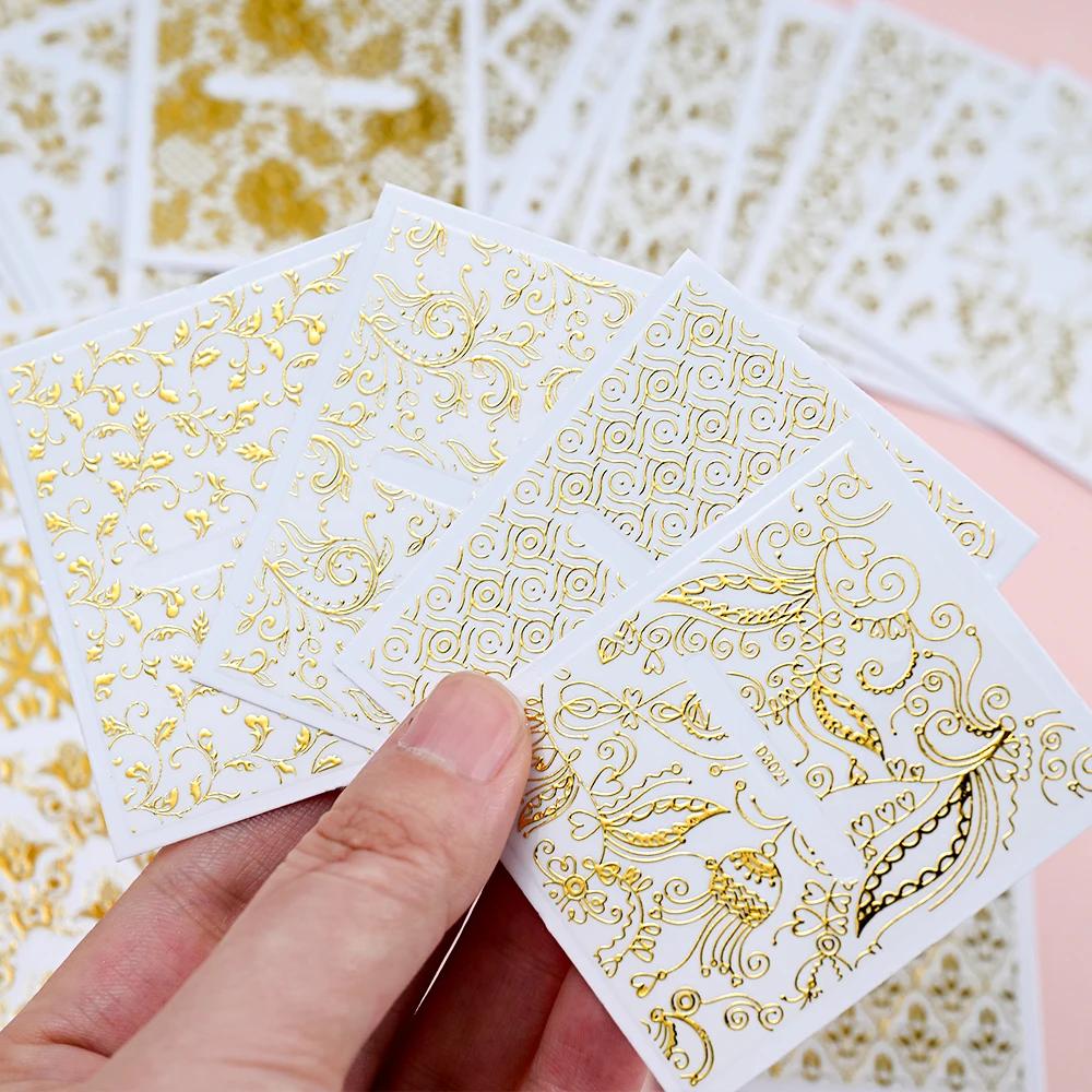 30 feuilles or fleurs métalliques vigne Nail Art décalcomanies 3D dentelle fleur autocollant pour on