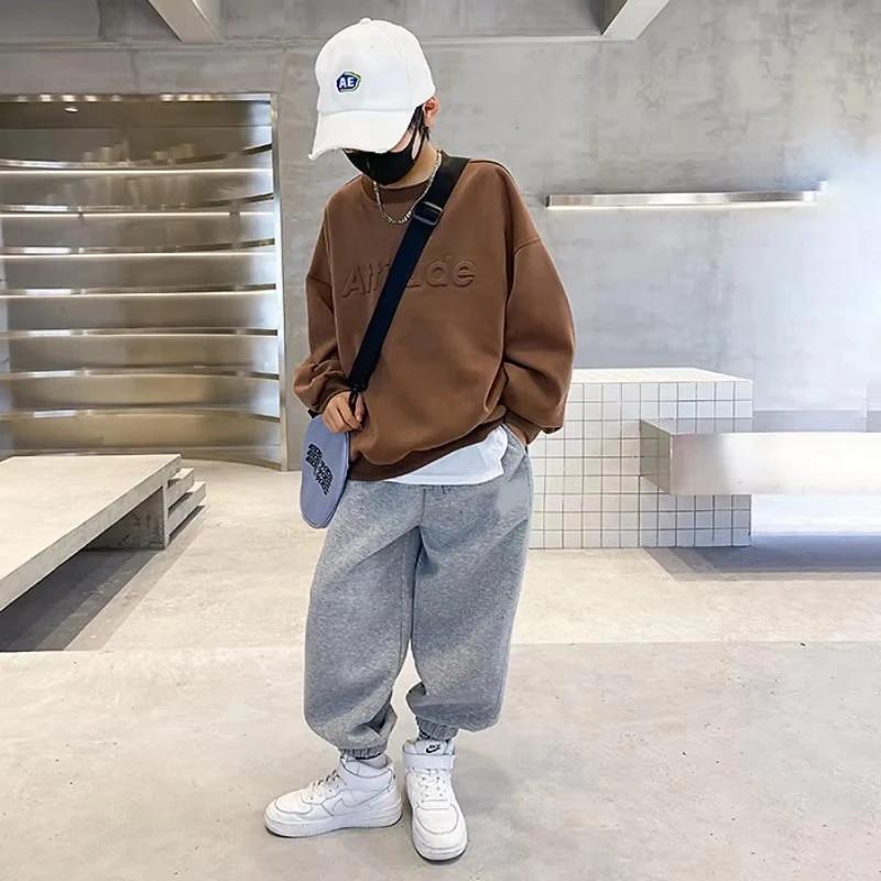 Ensemble de vêtements pour adolescents de 5 à 14 ans, sweat-shirt + pantalon avec lettres, 2 pièces,