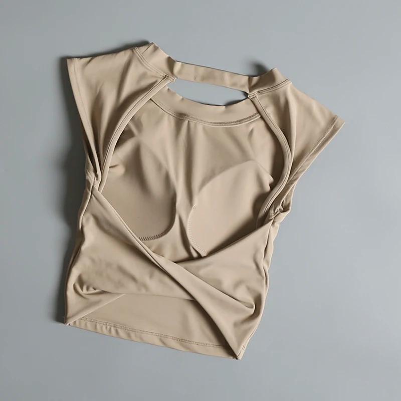 T-shirt sport femme dos nu fixe coussin poitrine - Haut yoga ajustement serré séchage rapide pour entraînement