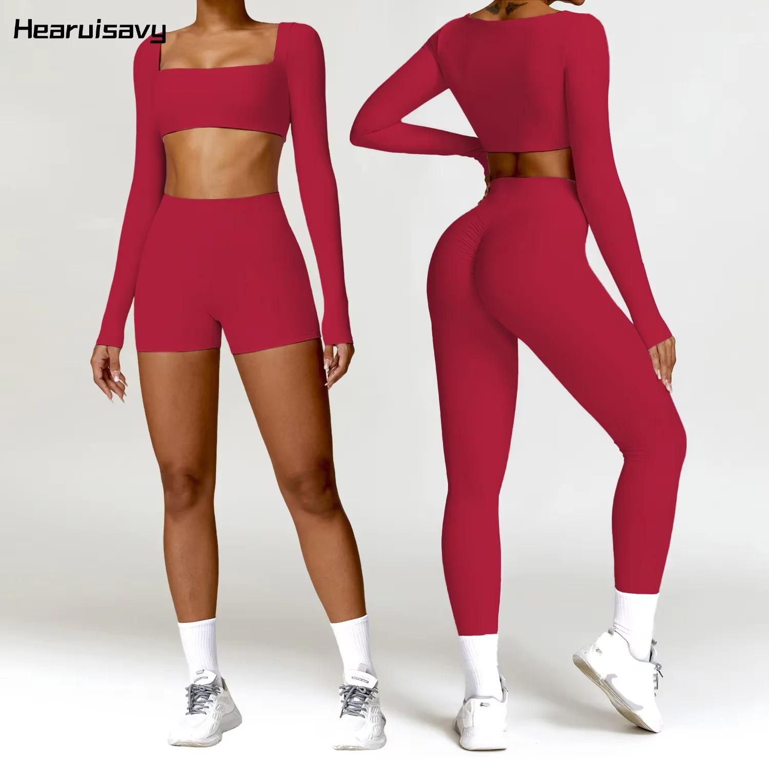 Ensemble sport 2 pièces Hearuisavy femme - Haut court et legging séchage rapide yoga