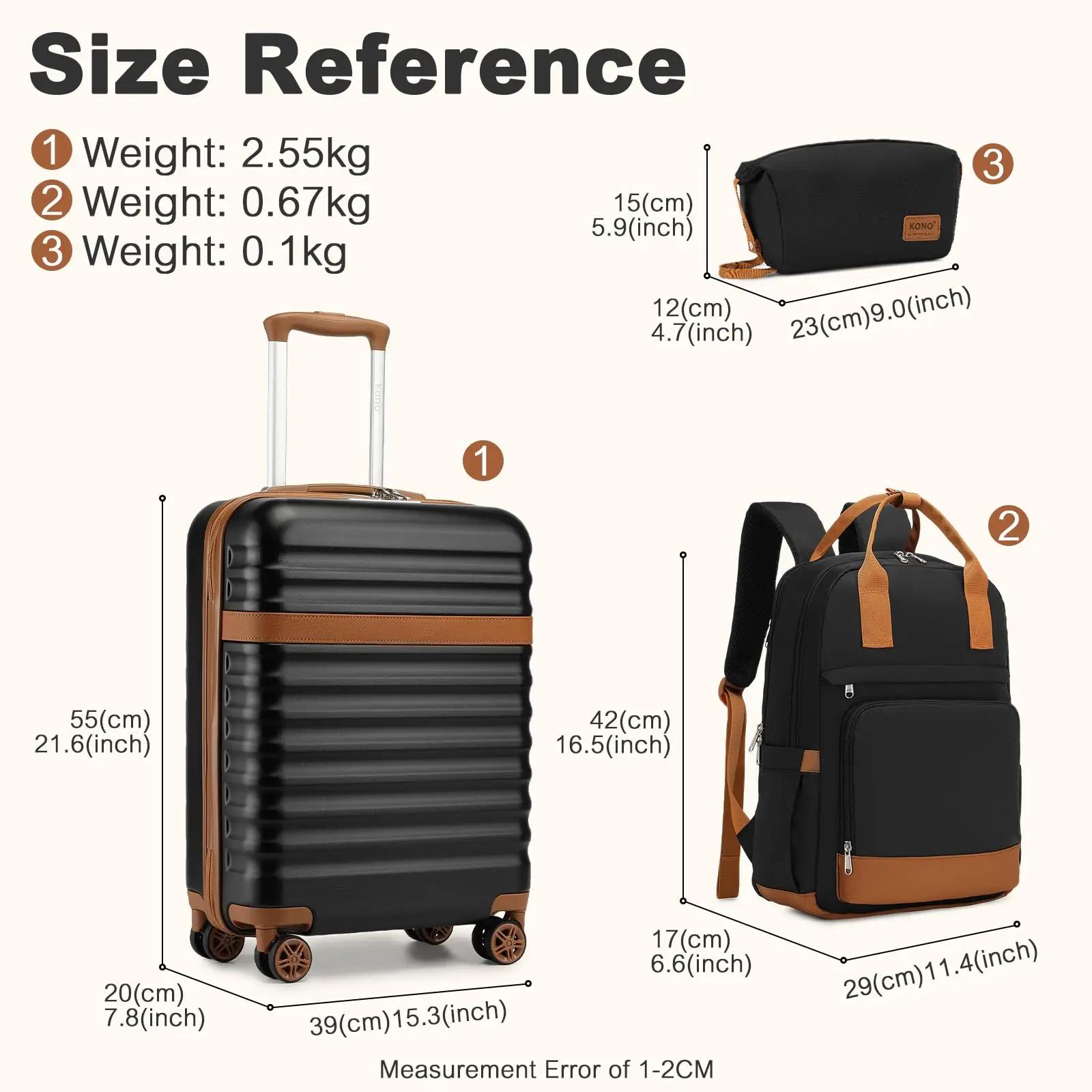 Ensemble de étuis rigides KONO – Étui robuste en ABS + PC avec 4 rouleaux de verrouillage TSA, inclu