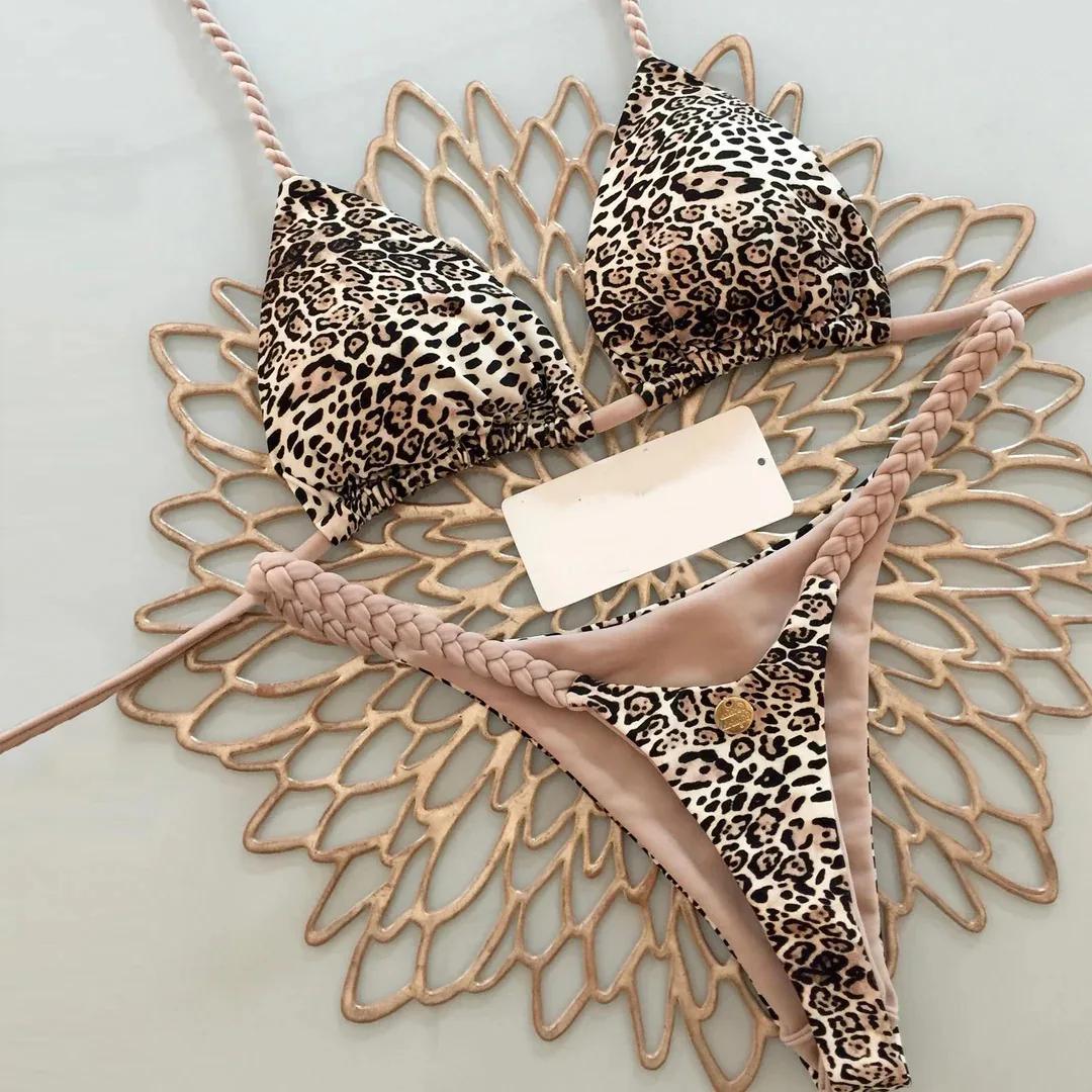 Nouveau Bikini femme maillot de bain imprimé fendu mode string plage vacances