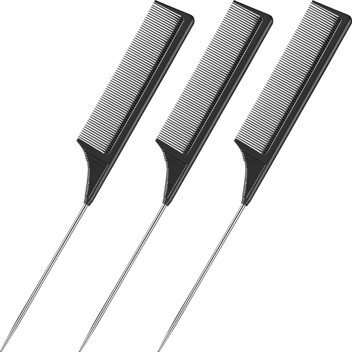 Peigne queue de cheval professionnel pointu pour salon, 3 pièces, antistatique, aiguille en acier, p
