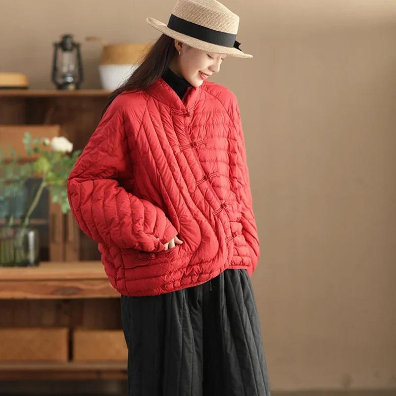 Veste en duvet de canard blanc ultraléger pour femme, manteau vintage, vêtements d'extérieur décontr