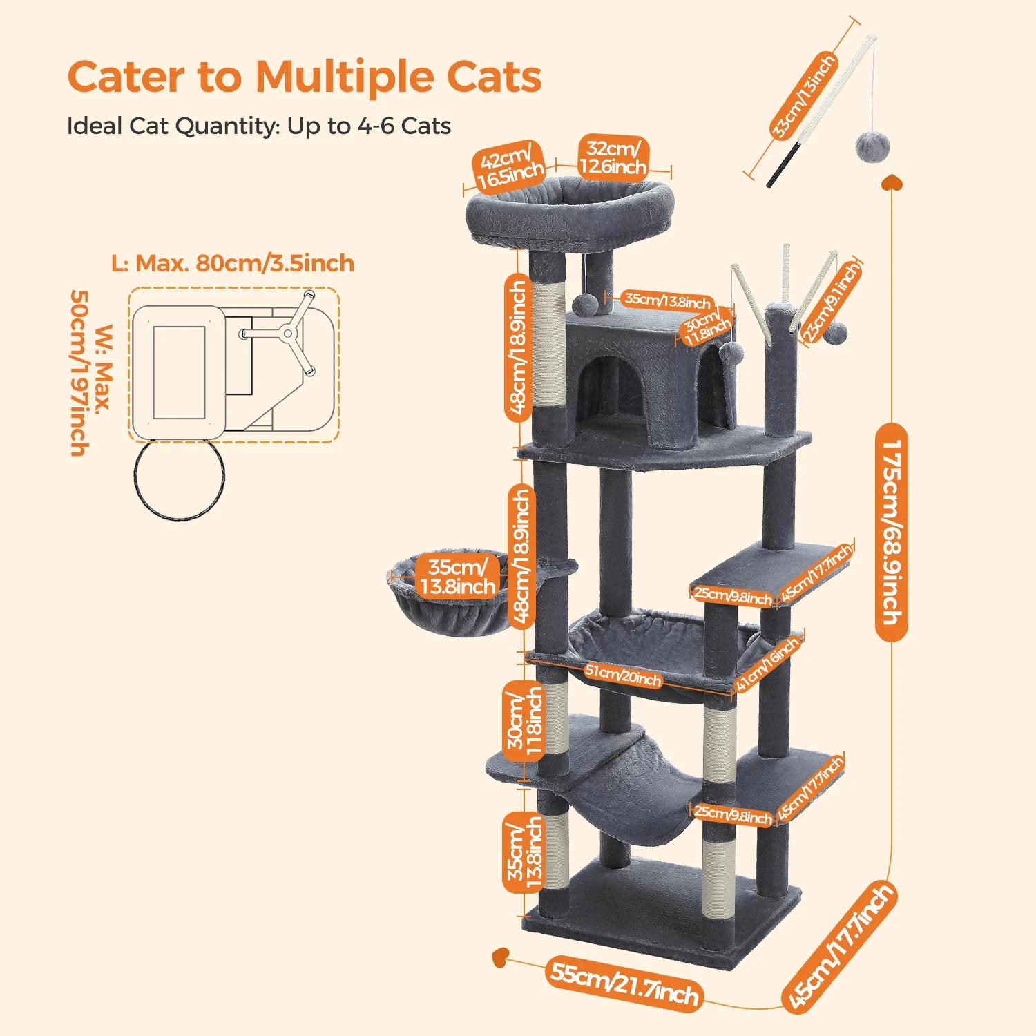 Grand arbre à chat pour grands chats d'intérieur, tour de chat haute pour gros chats avec hamac supe