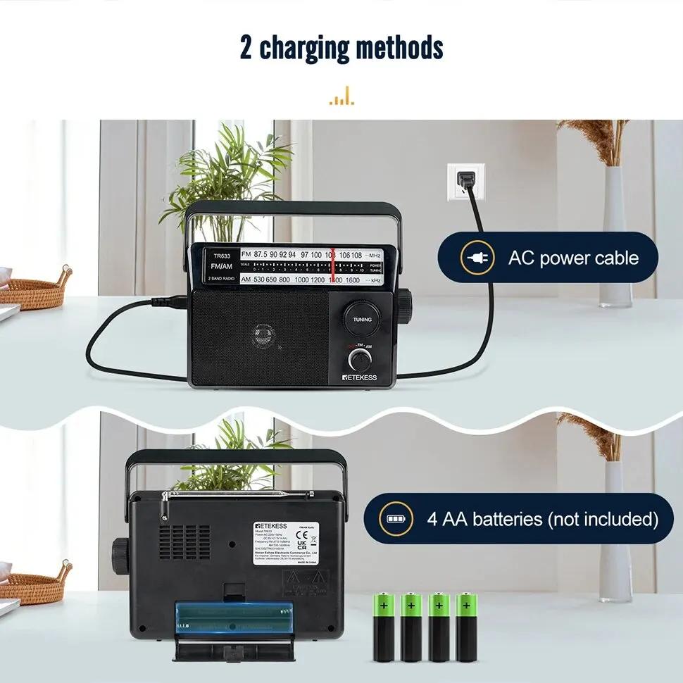 Retekess TR633 Radio FM Radios portables AM FM Rechargeable à piles Radio recherche indicateur lumin