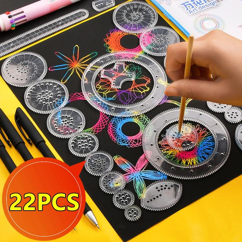 Règle de spirographe pour dessin, peinture à gratter, jouets, engrenages imbriqués, roues, peinture,