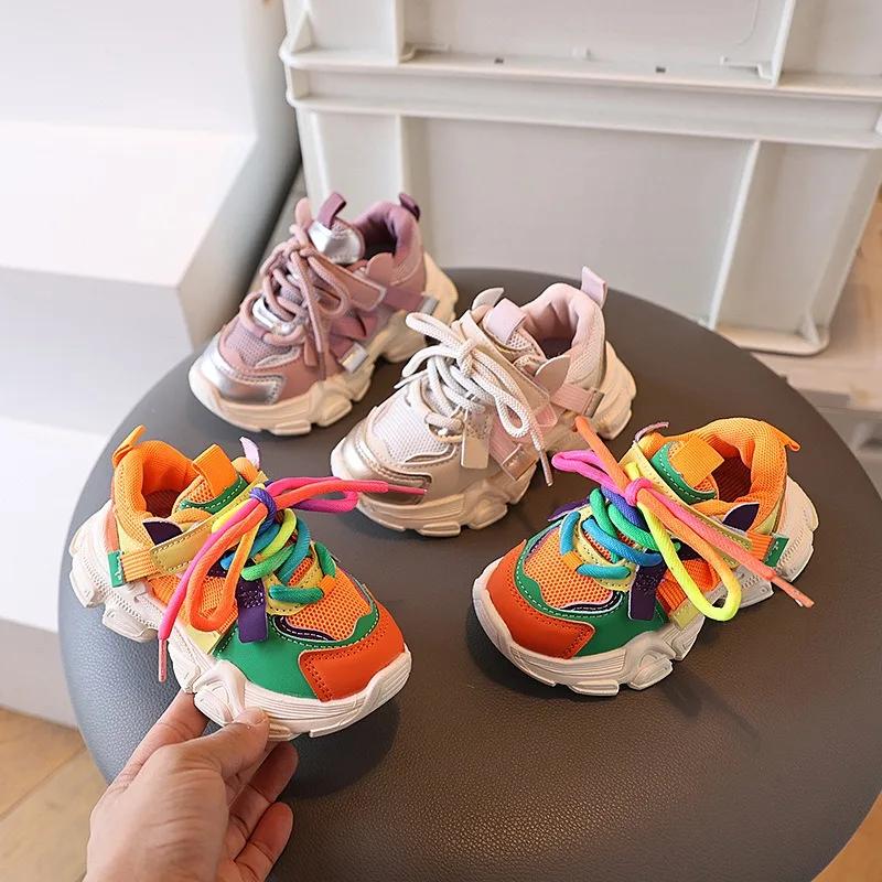 Baskets décontractées pour filles et garçons, chaussures de sport à semelle souple pour enfants, col