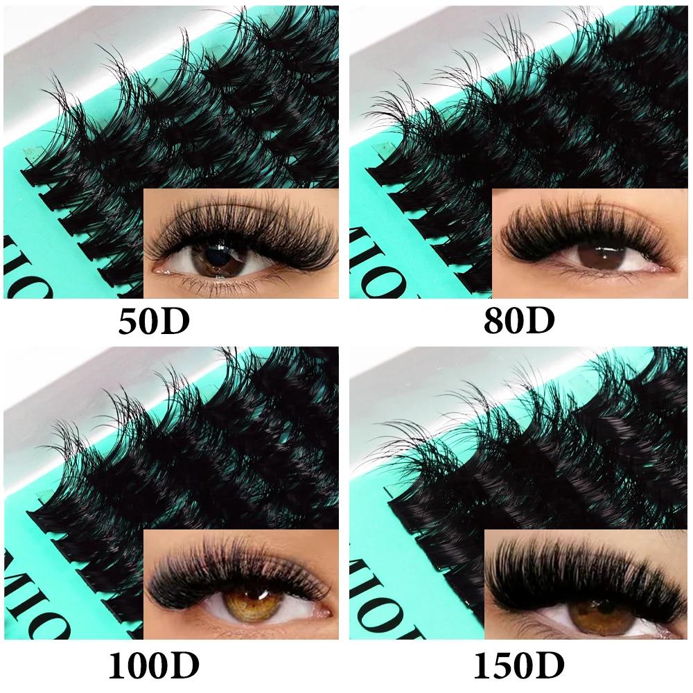 MIOFIA Faux cils épais et vaporeux en grappes 50D, 80D, 100D et 150D, effet naturel et duveteux, cil