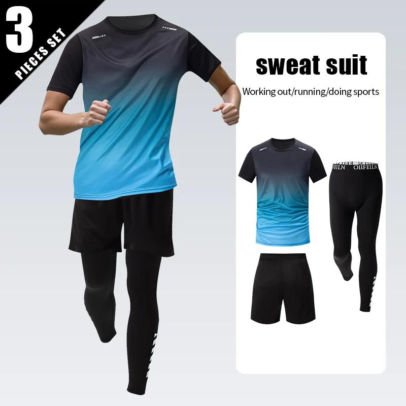 Combinaison sport dégradée homme 3 pièces - Séchage rapide manches courtes pantalon protection solaire