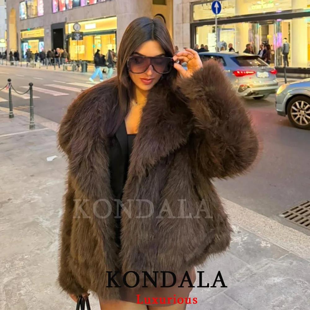 KONDALA décontracté marron épais fourrure vestes femmes à manches longues col en V automne hiver fau
