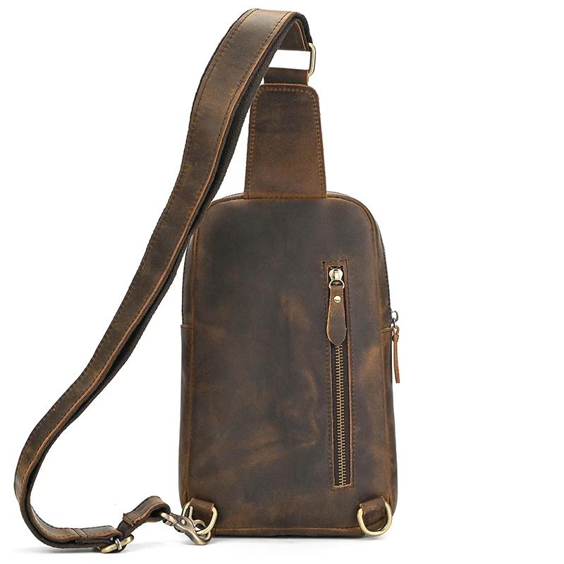 Sac de poitrine en cuir décontracté pour hommes, sacs de poitrine rétro pour hommes, sac à bandouliè