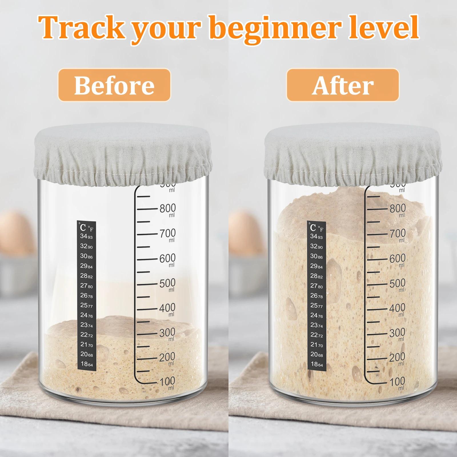 Pot de démarrage à levain 900ml, récipient de démarrage, pot en verre transparent et accessoire, fou