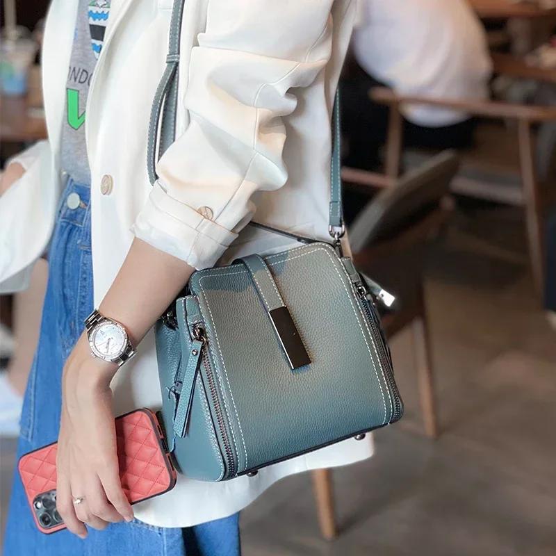 Sac à main polyvalent en cuir véritable de vache pour femmes, couche supérieure, sac à bandoulière d