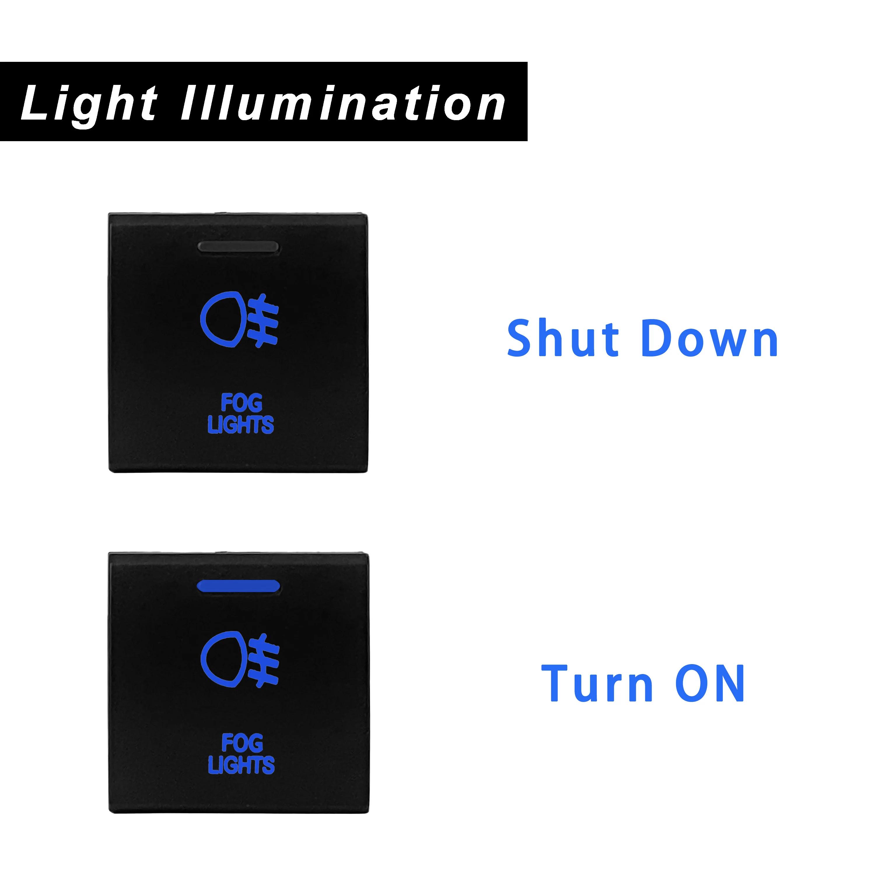 Interrupteur à bouton-poussoir Led bleu 12V et barre lumineuse Led USB 22x22mm pour Toyota Prado sér