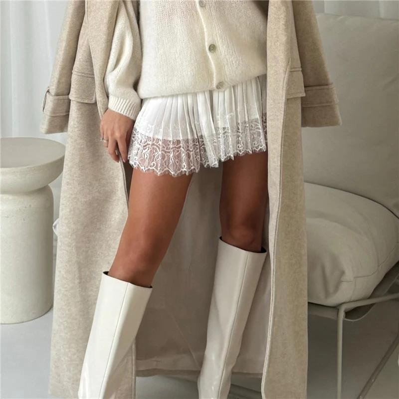 Mini jupe en dentelle pour femme, taille basse, ourlet à volants superposés, noir, blanc, lingerie c
